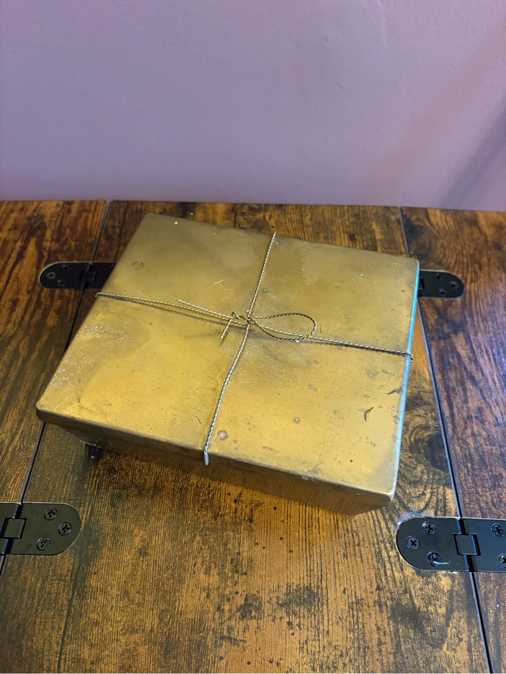 Brass Decorative Box with Twine Accent